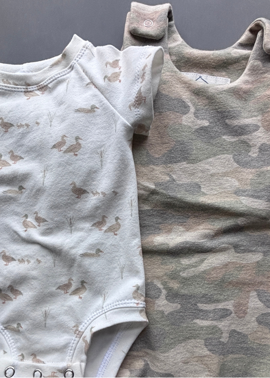 Organic Cotton Dusty Camo Duck Baby Outfit – Eco Friendly & Comfy Transitional Clothing