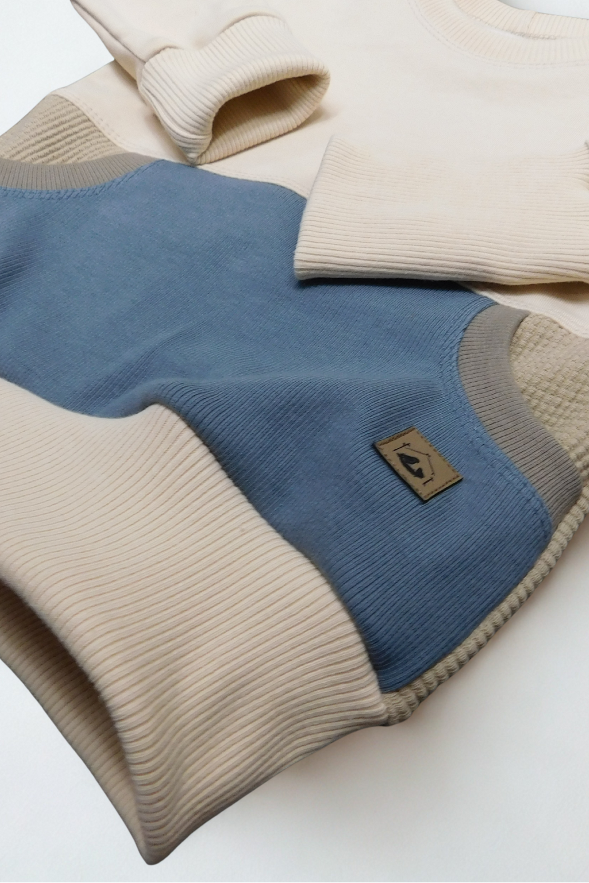 Grow With Me Crew Neck | Handmade Organic Cotton Kids Clothing | Cozy, Sustainable Wear- Birch Wheat Stormy Mushroom- 6-18M