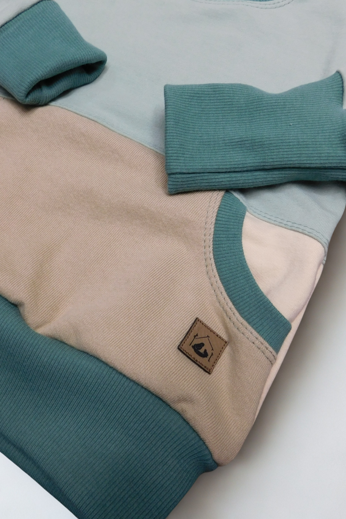 Grow With Me Crew Neck | Handmade Organic Cotton Kids Clothing | Cozy, Sustainable Wear- Cameo Birch Wheat Sea Pine- 6-18M