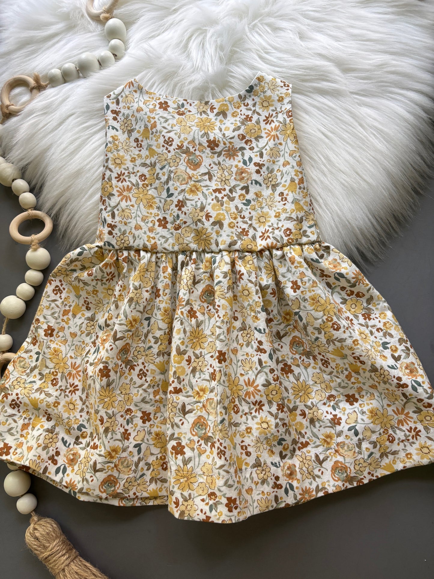 Neutral Ditsy Floral Bow Back Daisy Dress- 6-9M