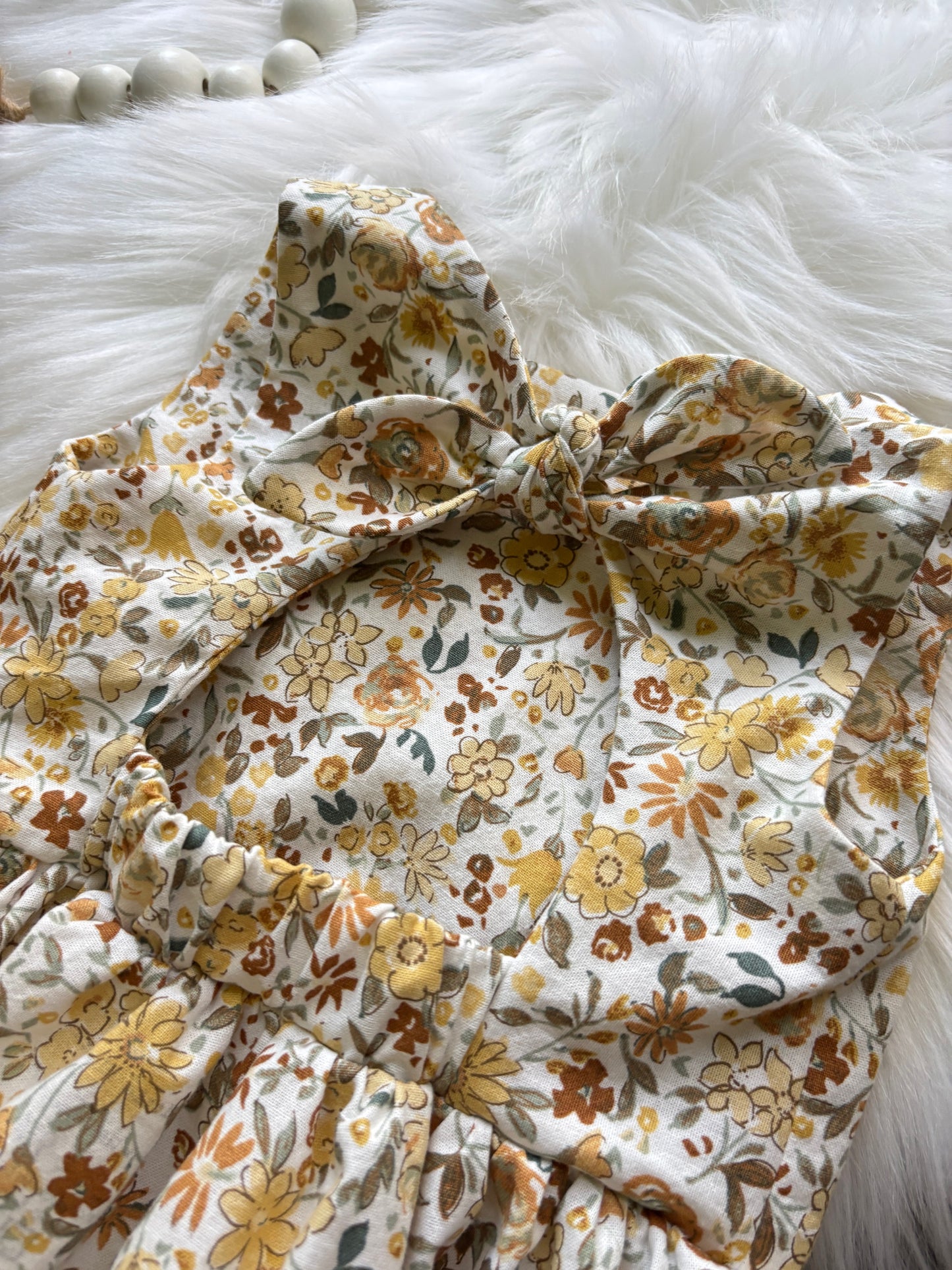 Neutral Ditsy Floral Bow Back Daisy Dress- 6-9M