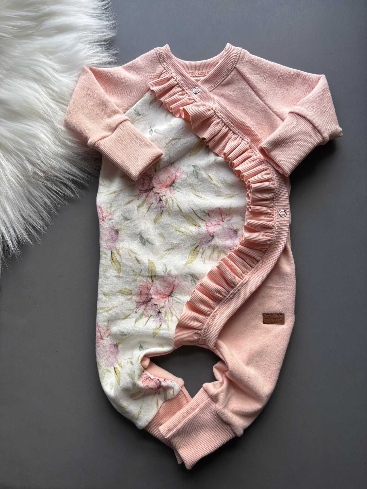 Pink Floral Ruffle Rompers- 3-6M