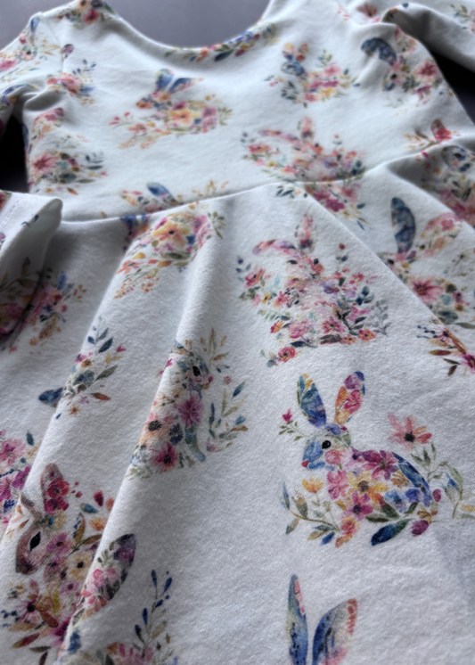 Organic Cotton Bunny Floral Dress – Eco Friendly Twirl Dress for Girls