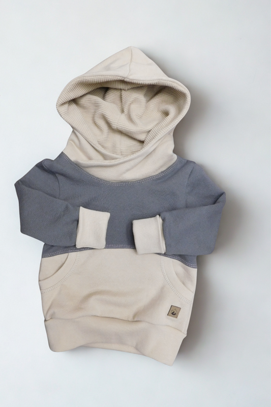 Grow With Me Hoodie | Handmade Organic Cotton Kids Clothing | Cozy, Sustainable Wear- Charcoal Wheat- 6-18M