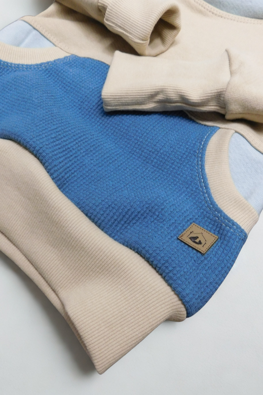 Grow With Me Hoodie | Handmade Organic Cotton Kids Clothing | Cozy, Sustainable Wear- Wheat Sea Indigo Pocket- 6-18M