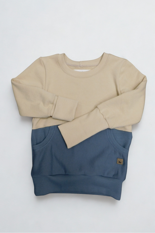 Grow With Me Crew Neck | Handmade Organic Cotton Kids Clothing | Cozy, Sustainable Wear-Wheat Stormy- 4-7Y