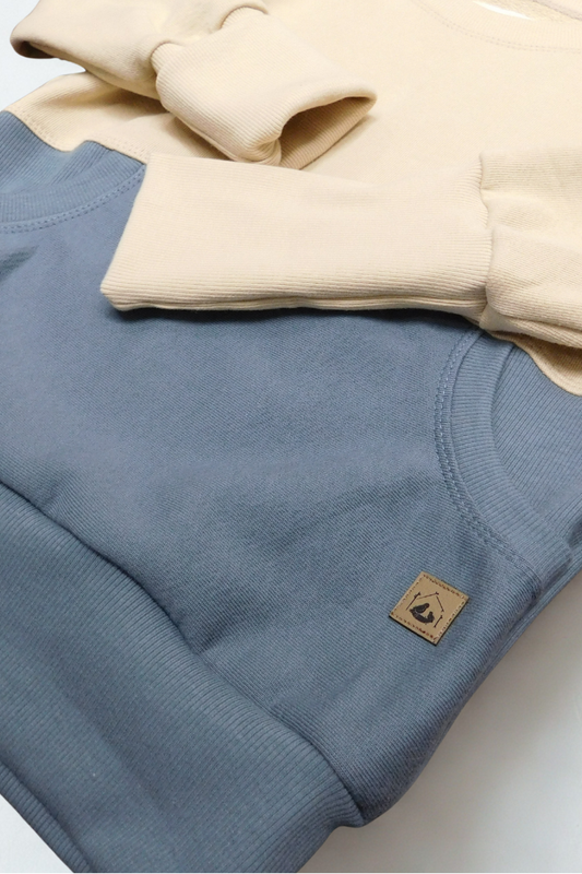 Grow With Me Crew Neck | Handmade Organic Cotton Kids Clothing | Cozy, Sustainable Wear-Wheat Stormy- 4-7Y