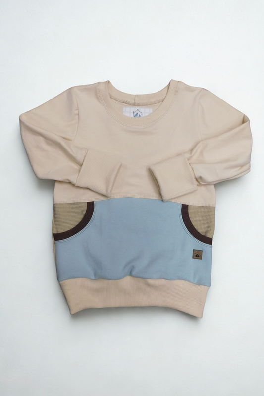 Grow With Me Crew Neck | Handmade Organic Cotton Kids Clothing | Cozy, Sustainable Wear- Birch Sea Black Walnut- 4-7Y