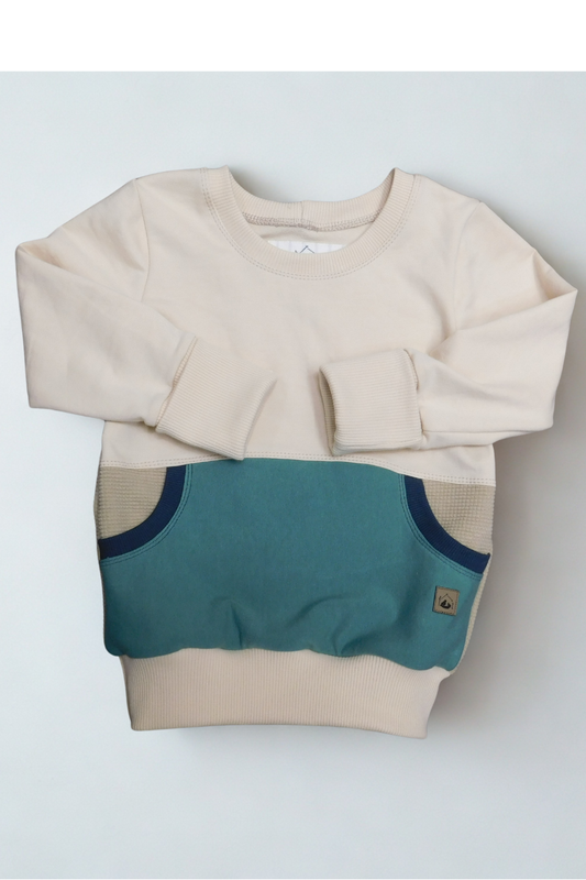 Grow With Me Crew Neck | Handmade Organic Cotton Kids Clothing | Cozy, Sustainable Wear- Birch Wheat Sea Pine Pacific- 18M-4T