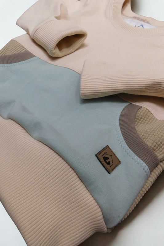 Grow With Me Crew Neck | Handmade Organic Cotton Kids Clothing | Cozy, Sustainable Wear- Birch Wheat Cameo Mushroom- 6-18M