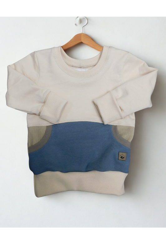Grow With Me Crew Neck | Handmade Organic Cotton Kids Clothing | Cozy, Sustainable Wear- Birch Wheat Stormy Mushroom- 6-18M