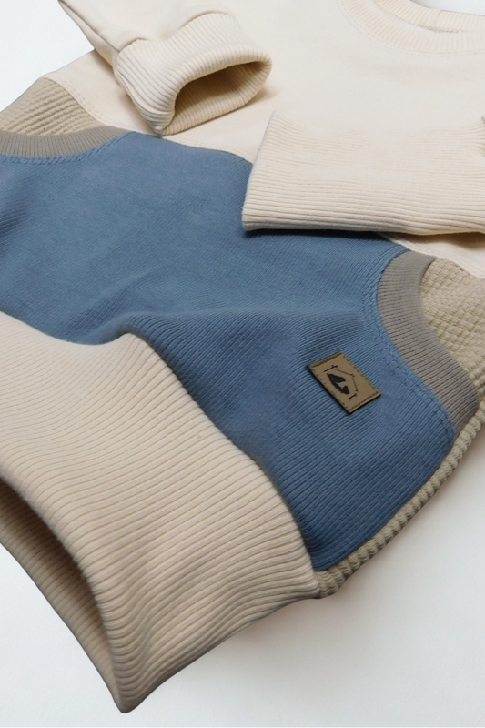 Grow With Me Crew Neck | Handmade Organic Cotton Kids Clothing | Cozy, Sustainable Wear- Birch Wheat Stormy Mushroom- 6-18M