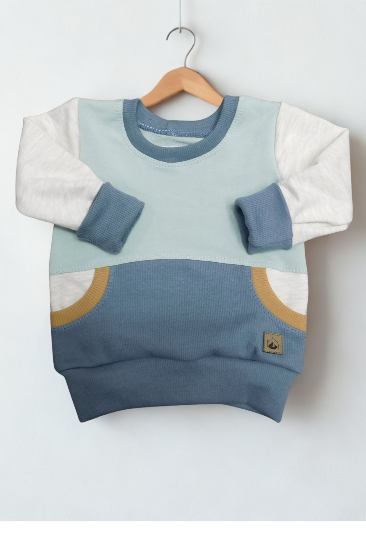 Grow With Me Crew Neck | Handmade Organic Cotton Kids Clothing | Cozy, Sustainable Wear- Grey Heather Cameo Stormy Tan- 0-6M