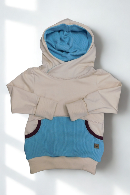 Grow With Me Hoodie | Handmade Organic Cotton Kids Clothing | Cozy, Sustainable Wear- Tan Nile and Plum- 4-7Y