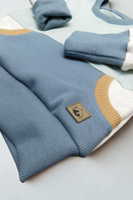 Grow With Me Crew Neck | Handmade Organic Cotton Kids Clothing | Cozy, Sustainable Wear- Grey Heather Cameo Stormy Tan- 0-6M