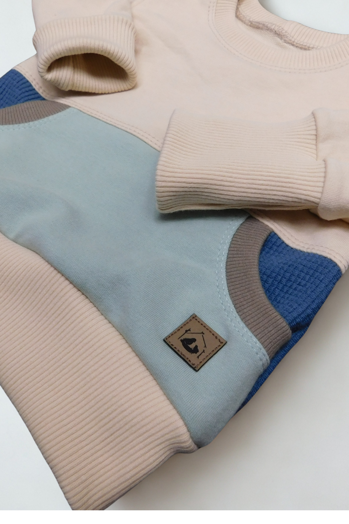 Grow With Me Crew Neck | Handmade Organic Cotton Kids Clothing | Cozy, Sustainable Wear- Birch Indigo Cameo Mushroom- 0-6M