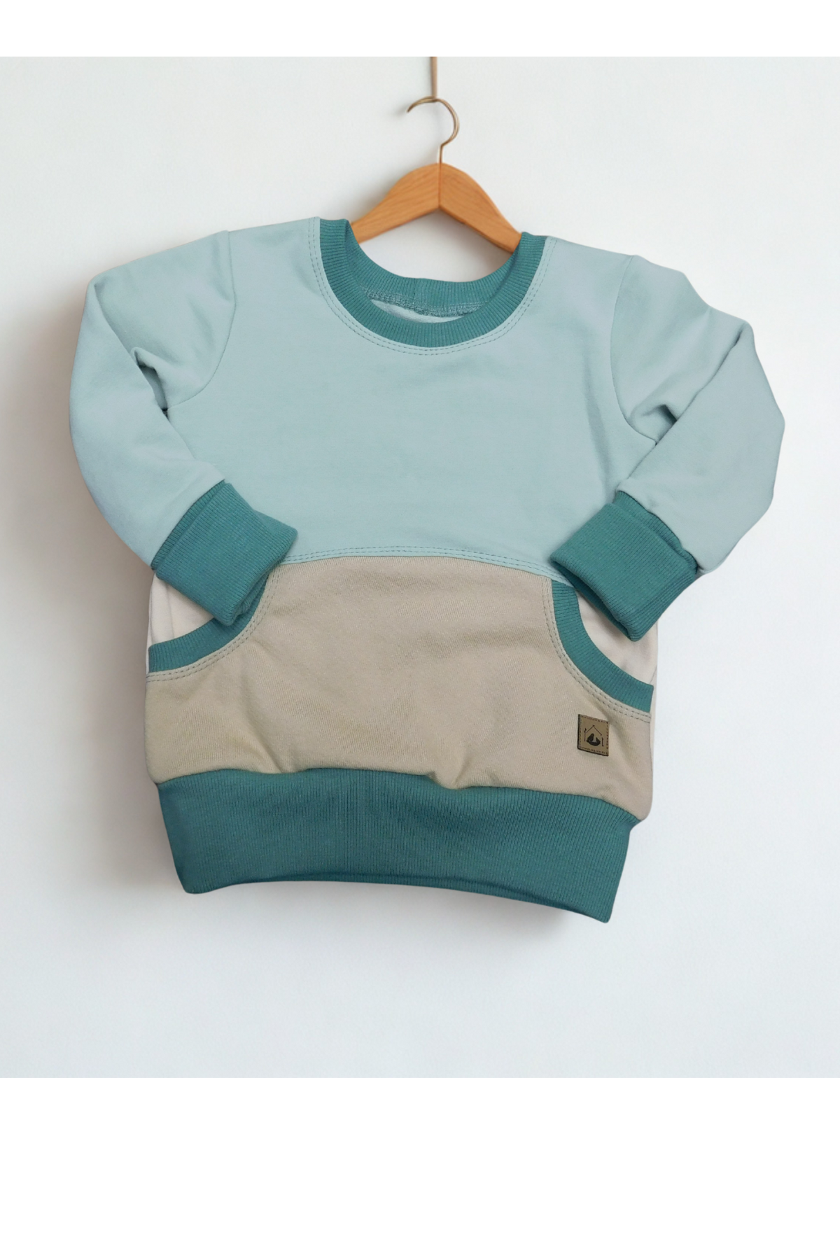 Grow With Me Crew Neck | Handmade Organic Cotton Kids Clothing | Cozy, Sustainable Wear- Cameo Birch Wheat Sea Pine- 6-18M