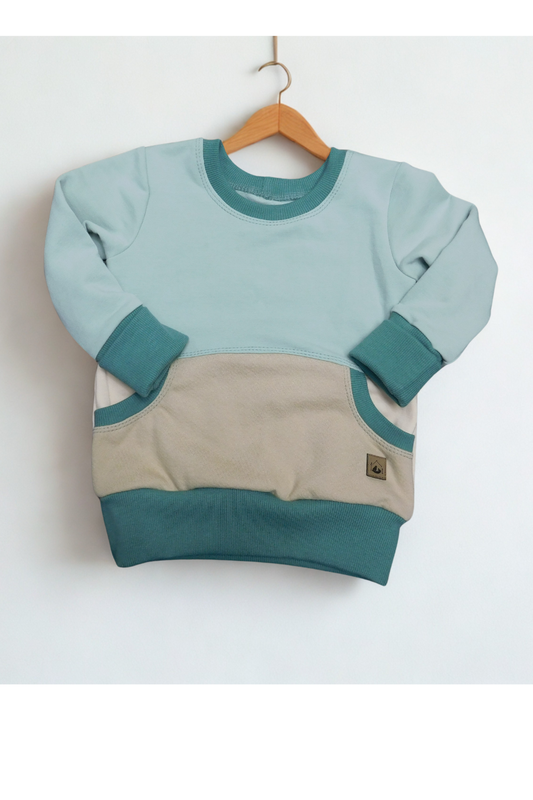 Grow With Me Crew Neck | Handmade Organic Cotton Kids Clothing | Cozy, Sustainable Wear- Cameo Birch Wheat Sea Pine- 6-18M