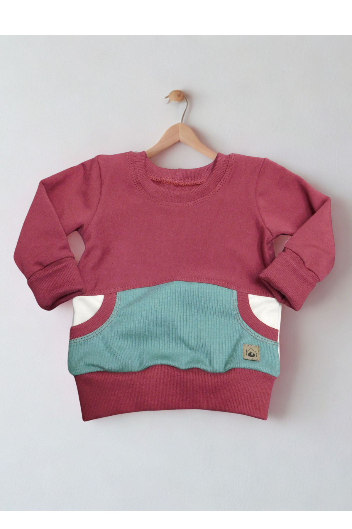 Grow With Me Crew Neck | Handmade Organic Cotton Kids Clothing | Cozy, Sustainable Wear- Cabernet Birch Duck Green