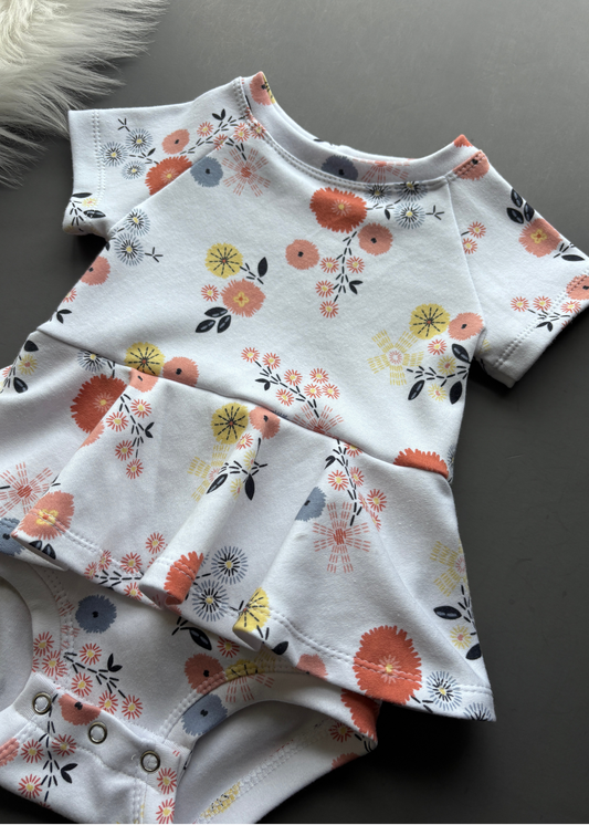 100% Cotton Floral Skirted Bodysuit – Versatile Spring Outfit for Babies
