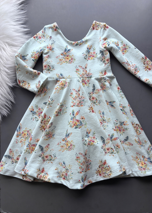 Organic Cotton Bunny Floral Dress – Eco Friendly Twirl Dress for Girls