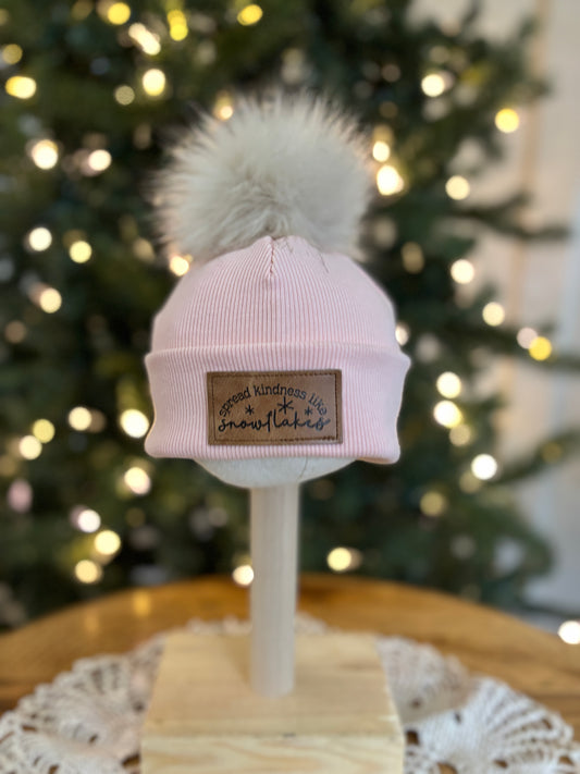 Spread Kindness Like Snowflakes Pink Salt Beanie- Newborn