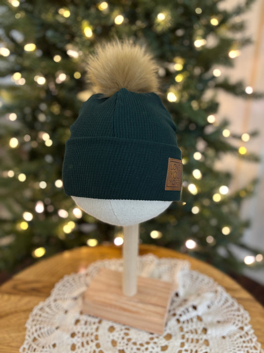 Love You More Evergreen Waffle Beanie- 2T-Teen