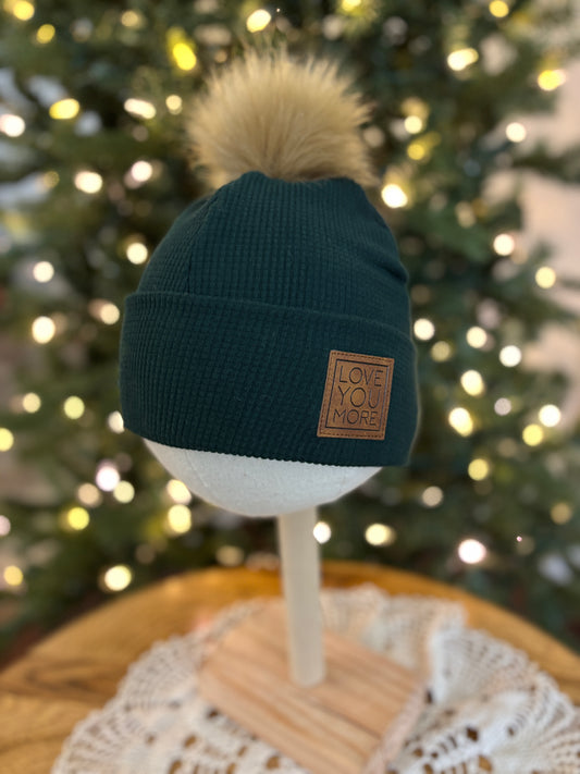 Love You More Evergreen Waffle Beanie- 2T-Teen