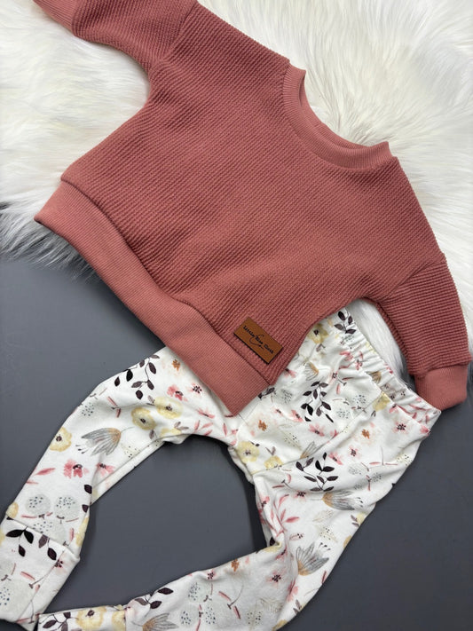 3-6M Fig Waffle Dolman with Floral Leggings